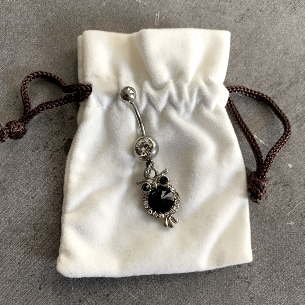 Black and Silver Dangle Owl Belly Button Ring